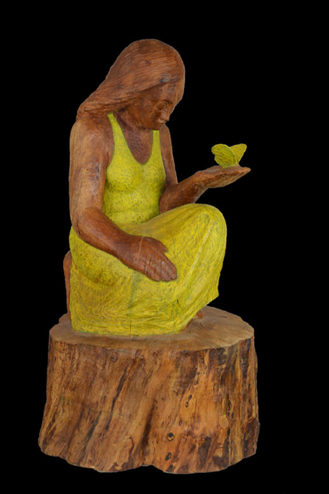 Mädchen mit Zitronenfalter, 2009, Birnbaum/Acrylfarbe, Höhe ca. 85cm